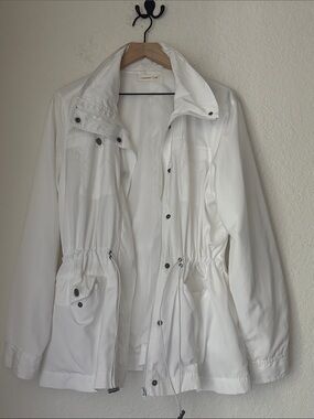 Coldwater Creek White Women's Utility Anorak Jacket M/L drawstring detail.